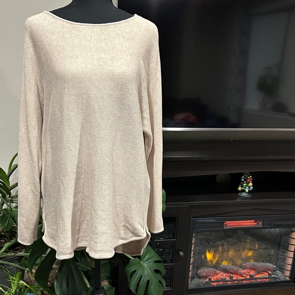 *MICHAEL KORS* Cream Long Sleeve Side Zip Sweater Size Large